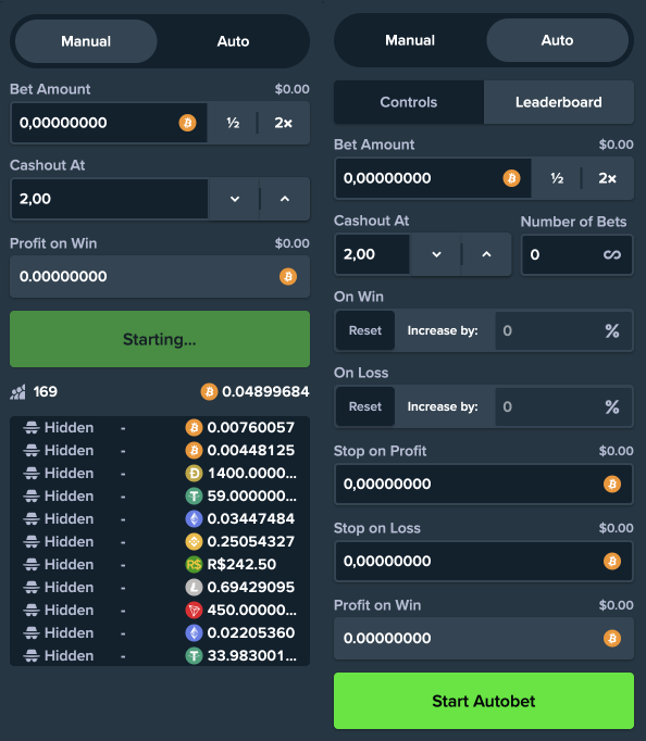 Stake Crash Auto & Manual Bet options