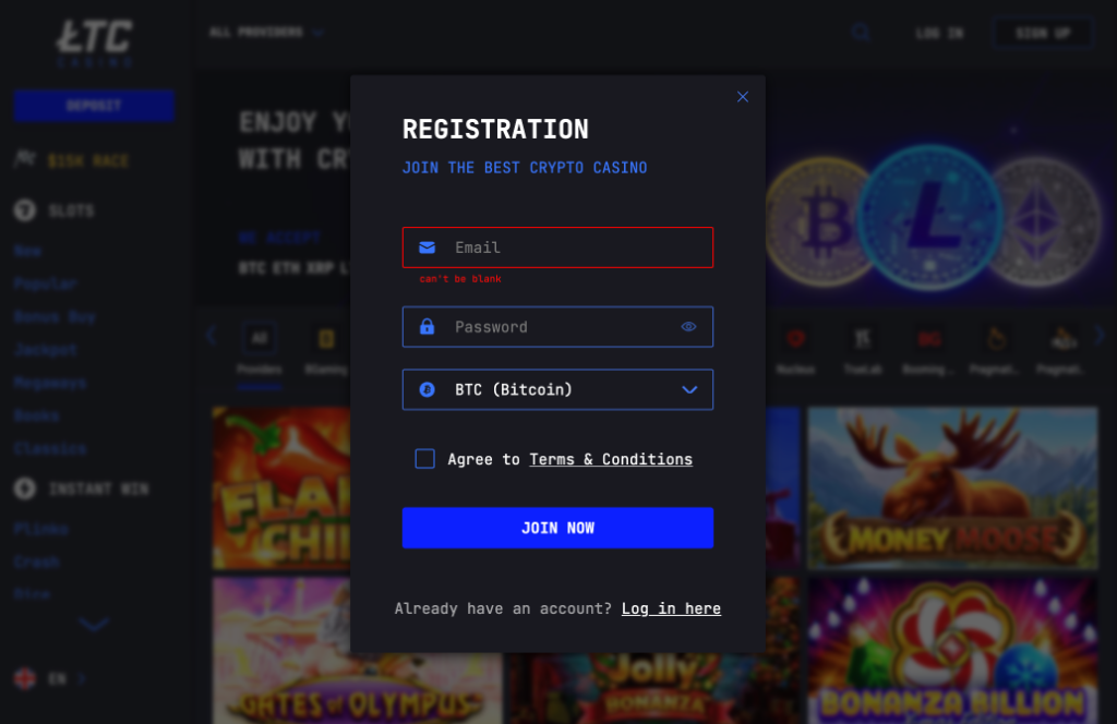 LTC Casino Registration