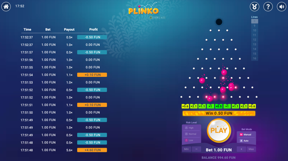 Plinko crypto casino game by BGamin