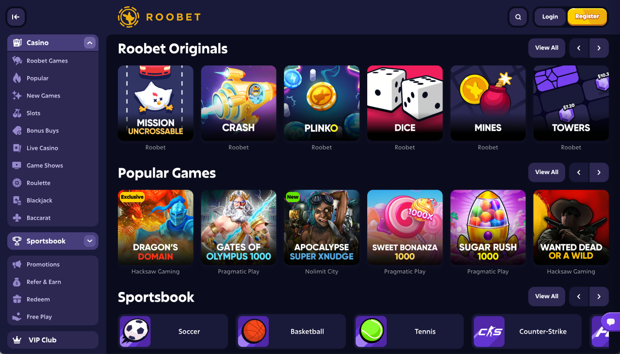 Roobet Game Selection