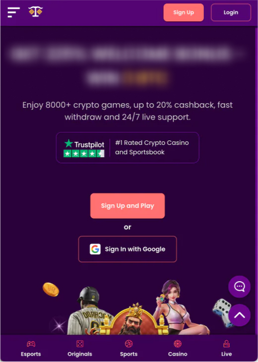 TrustDice Casino homepage on mobile