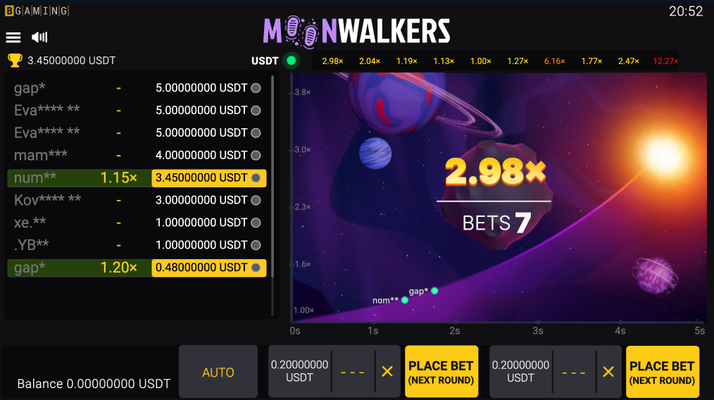 Moonwalkers Crash Game by BGaming on desktop